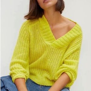 Anthropologie Honore Ribbed Neon Yellow Sweater